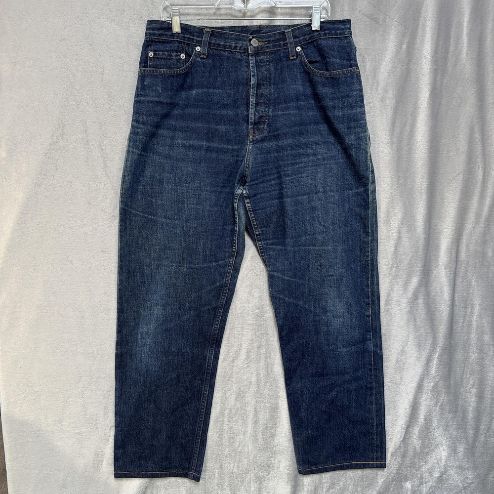 Banana Republic Jeans Mens Large Blue Dark Wash Button Fly Denim Pants 34x28‎